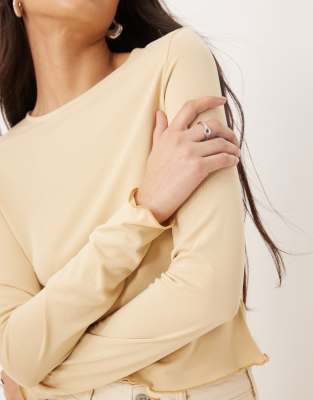Asos Design Modal Lettuce Hem Long Sleeve Top-yellow In Yellow