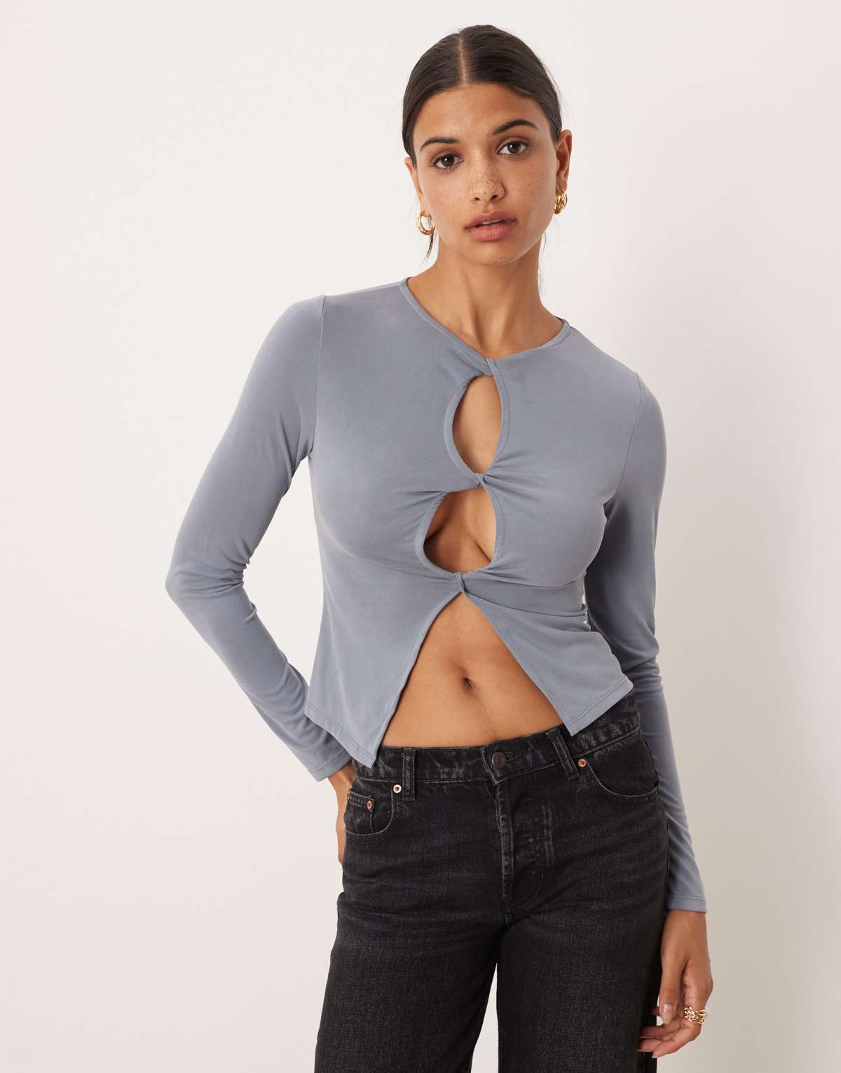 ASOS DESIGN modal long sleeve key hole cardigan in slate