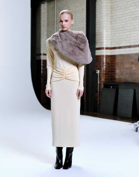 ASOS DESIGN modal long sleeve maxi dress with ruching details in buttermilk - view 1