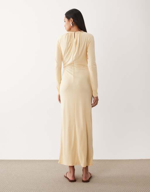 ASOS DESIGN modal long sleeve maxi dress with ruching details in buttermilk, 4 of 4