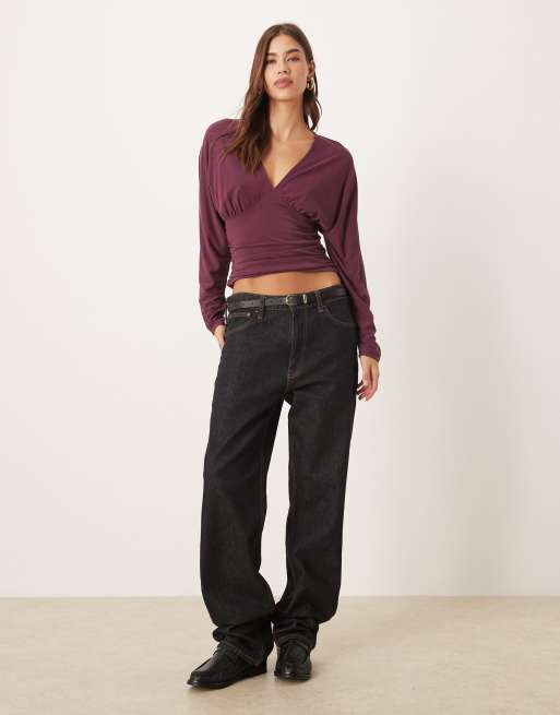 ASOS DESIGN modal long sleeve top with cinch panel in fig