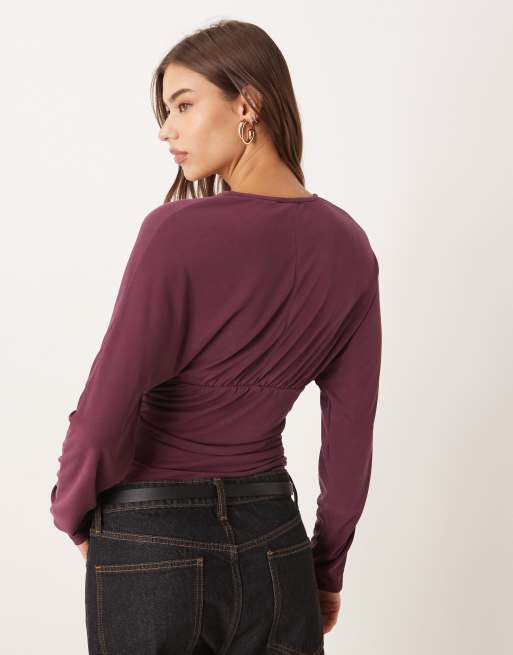 ASOS DESIGN modal long sleeve top with cinch panel in fig