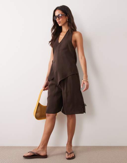 ASOS DESIGN modal look tie side wrap halter top in co ord, 2 of 4