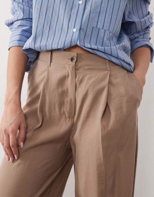 ASOS DESIGN modal look wide leg pants in mocha (part of a set), 3 of 5