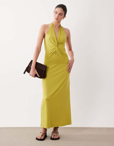 ASOS DESIGN modal maxi skirt in chartreuse (part of a set) - view 1