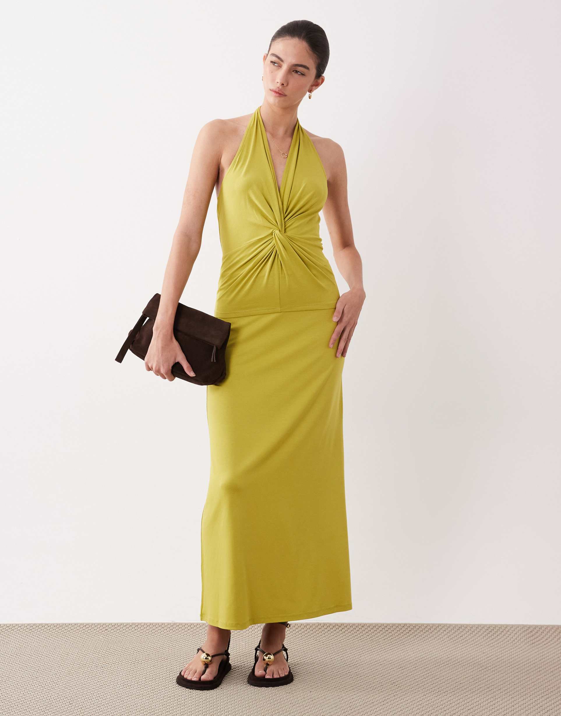asos design modal maxi skirt in chartreuse - part of a set