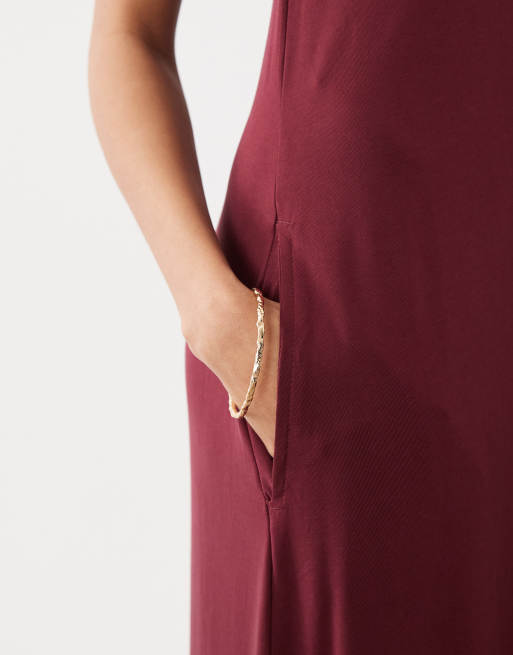 ASOS DESIGN modal mix trapeze maxi dress in burgundy, 2 of 4