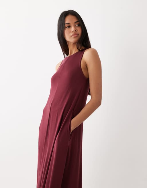 ASOS DESIGN modal mix trapeze maxi dress in burgundy, 4 of 4