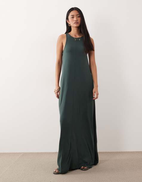 ASOS DESIGN modal mix trapeze maxi dress in dark green