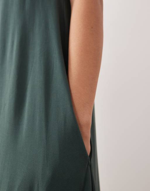 ASOS DESIGN modal mix trapeze maxi dress in dark green, 2 of 4