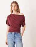 [ASOS DESIGN] ASOS DESIGN modal off shoulder drapey top in wine-Red S BURGUNDY
