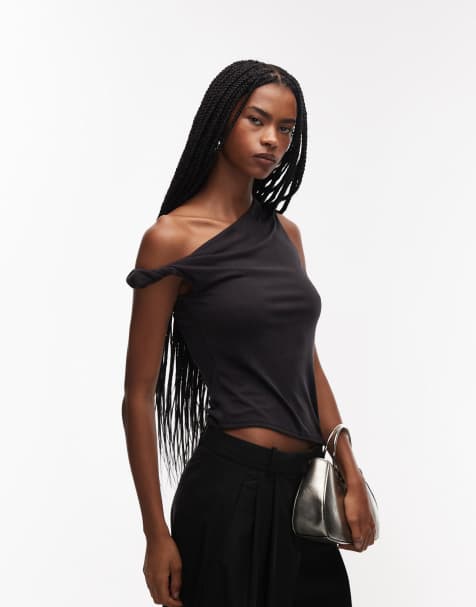 ASOS DESIGN modal off shoulder twist detail top in black - view 1