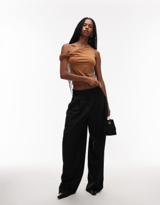 Asos Design Modal Off Shoulder Twist Detail Top In Brown