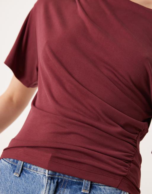 ASOS DESIGN modal off the shoulder drapey top in wine