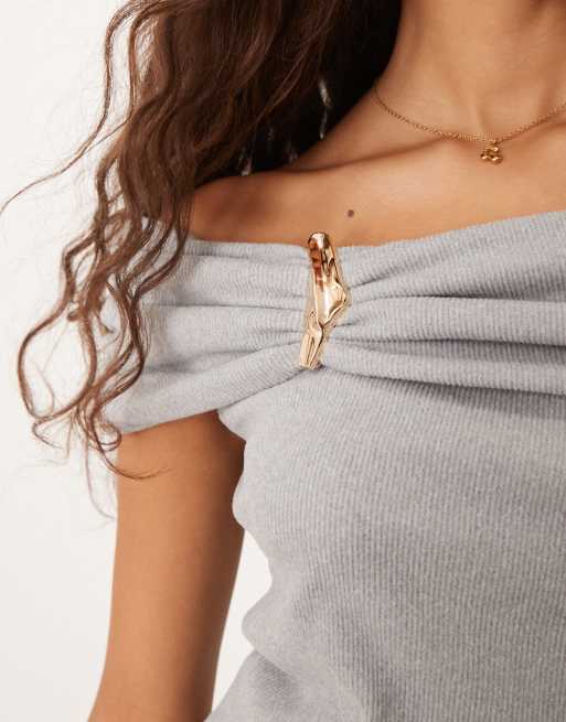 ASOS DESIGN modal off the shoulder top with hardware & fold