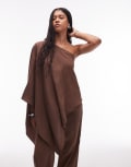 [ASOS DESIGN] ASOS DESIGN modal one shoulder draped top in chocolate-Brown S Chocolate