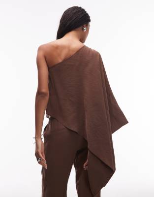 Asos Design Modal One Shoulder Draped Top In Brown