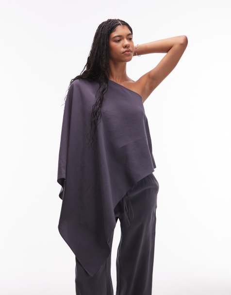 ASOS DESIGN modal one shoulder draped top in slate gray - view 1
