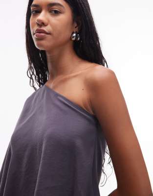 Asos Design Modal One Shoulder Draped Top In Gray