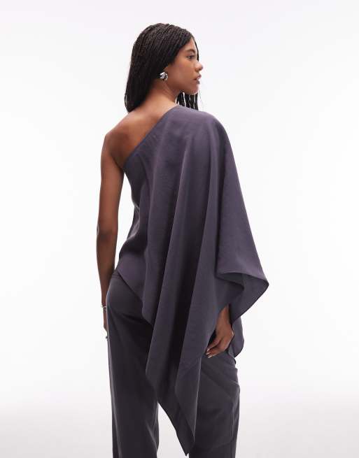 ASOS DESIGN modal one shoulder draped top in slate gray