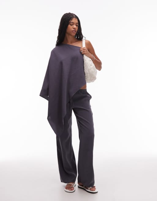 ASOS DESIGN modal one shoulder draped top in slate gray