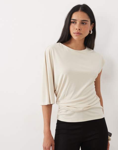 ASOS DESIGN modal one shoulder with gathering top in ecru - view 1