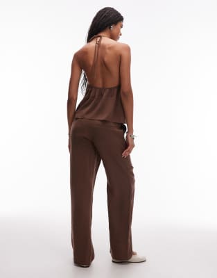 Asos Design Modal Pull On Relaxed Pants In Brown