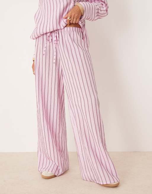 ASOS DESIGN modal pull on wide leg pants in pink stripe - part of a set
