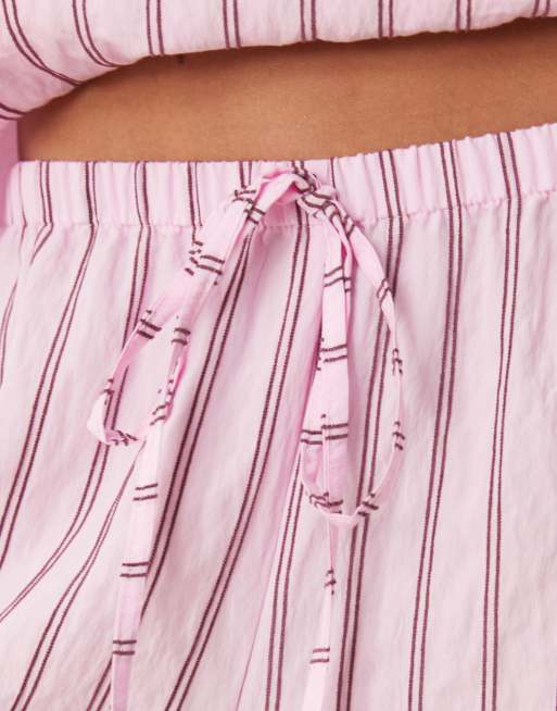 ASOS DESIGN modal pull on wide leg pants in pink stripe - part of a set
