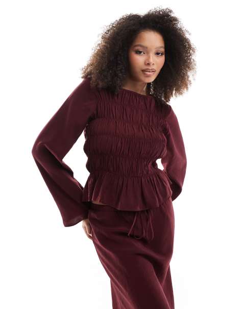 ASOS DESIGN modal shirred angel sleeve top in red - view 1