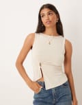 [ASOS DESIGN] ASOS DESIGN modal side knot cinched waist tank top in cream-Green M CREAM