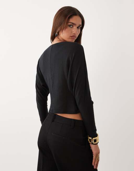ASOS DESIGN modal slouchy twist front top in black, 4 of 4