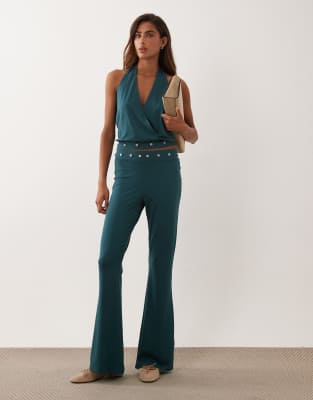 Asos Design Modal Stud Detailed Flare Pants In White