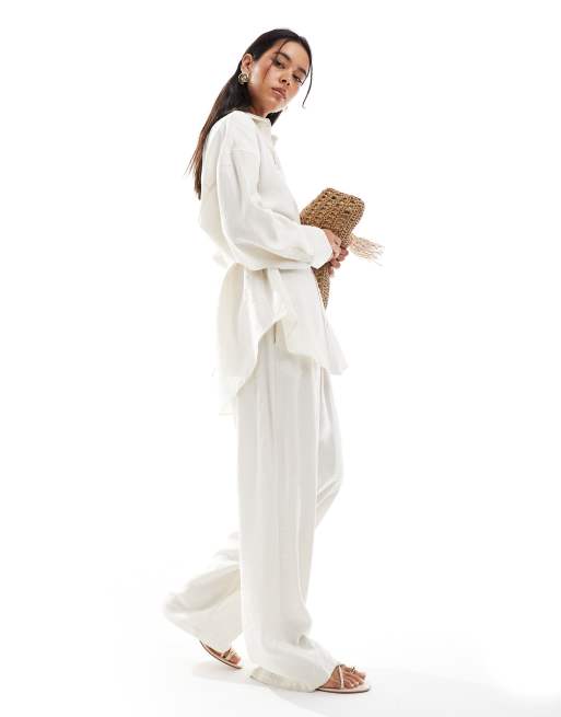 ASOS DESIGN modal tie waist shirt in buttermilk co ord, 4 of 4