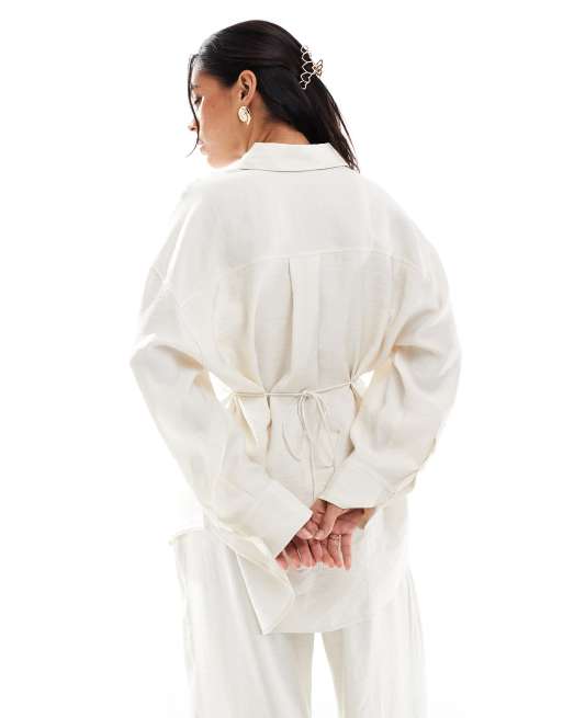 ASOS DESIGN modal tie waist shirt in buttermilk - part of a set
