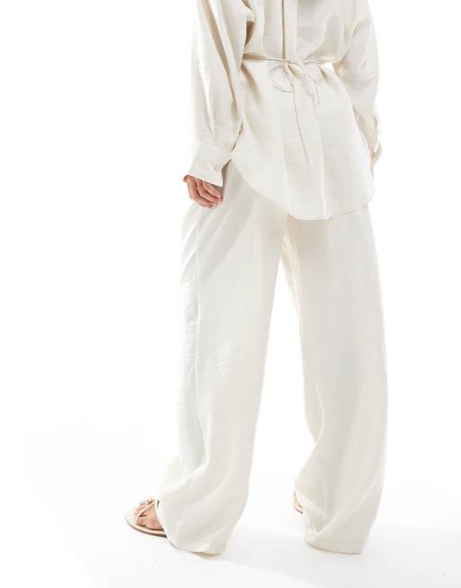 ASOS DESIGN modal tie waist wide leg pants in buttermilk - part of a set