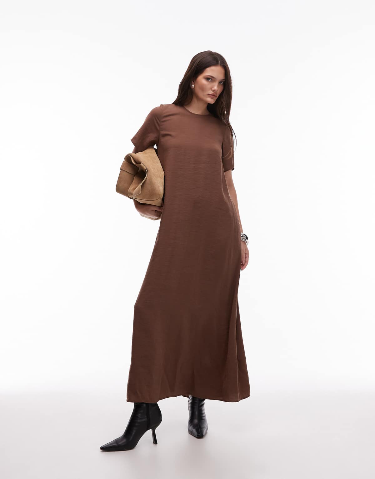 ASOS DESIGN modal trapeze t shirt dress in brown