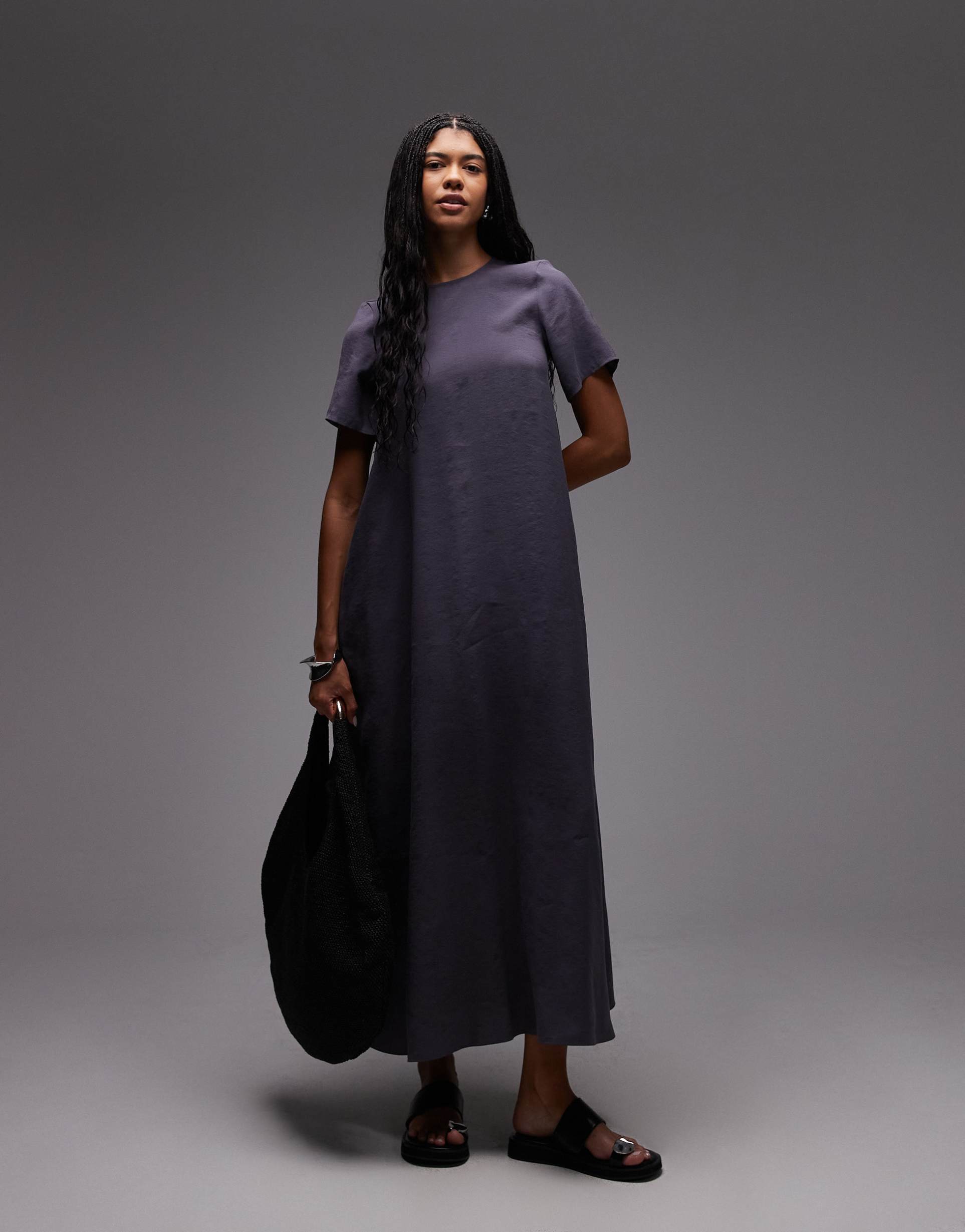 asos design modal trapeze t-shirt dress in gray