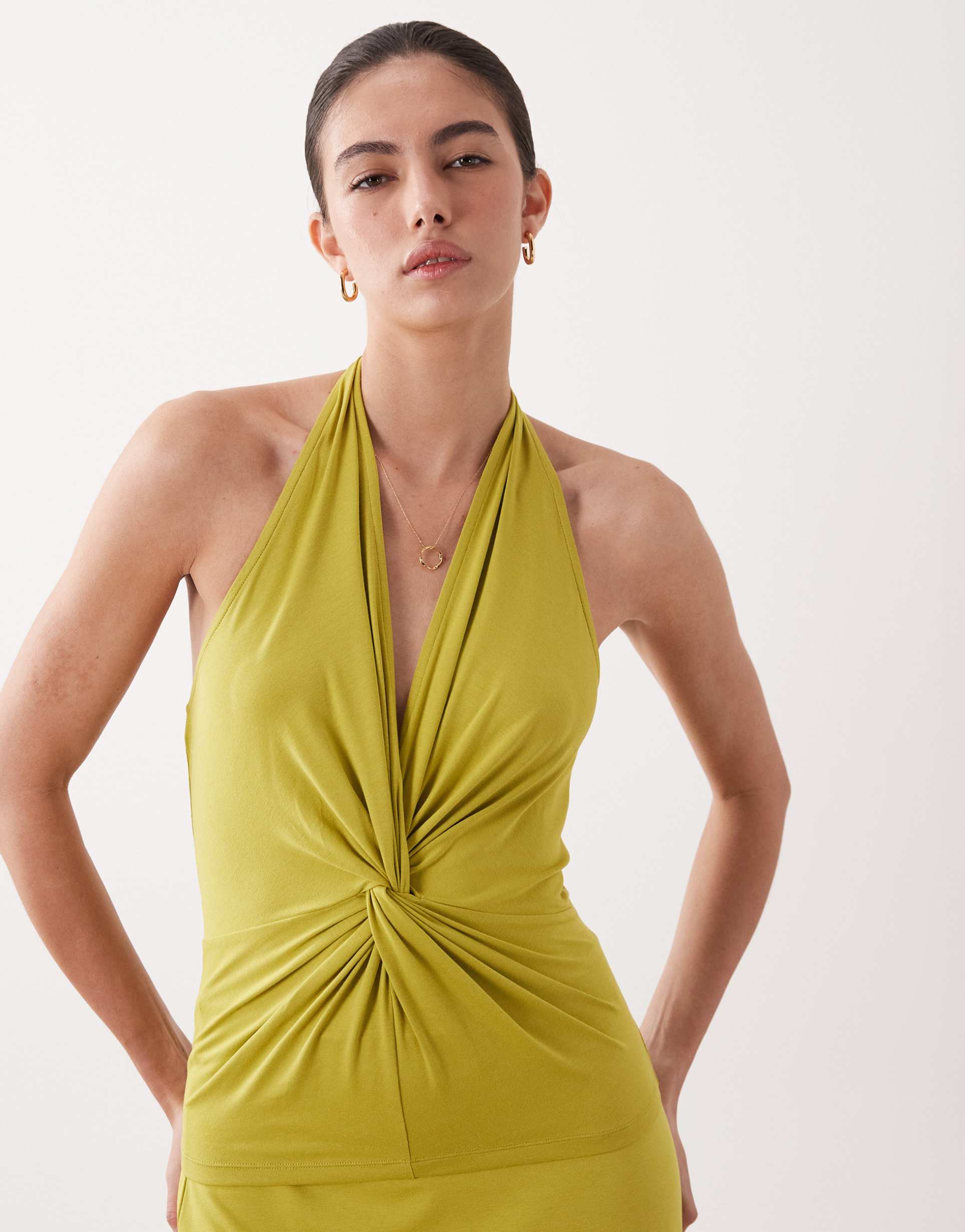 asos design modal twist detail halter top in plum - part of a set