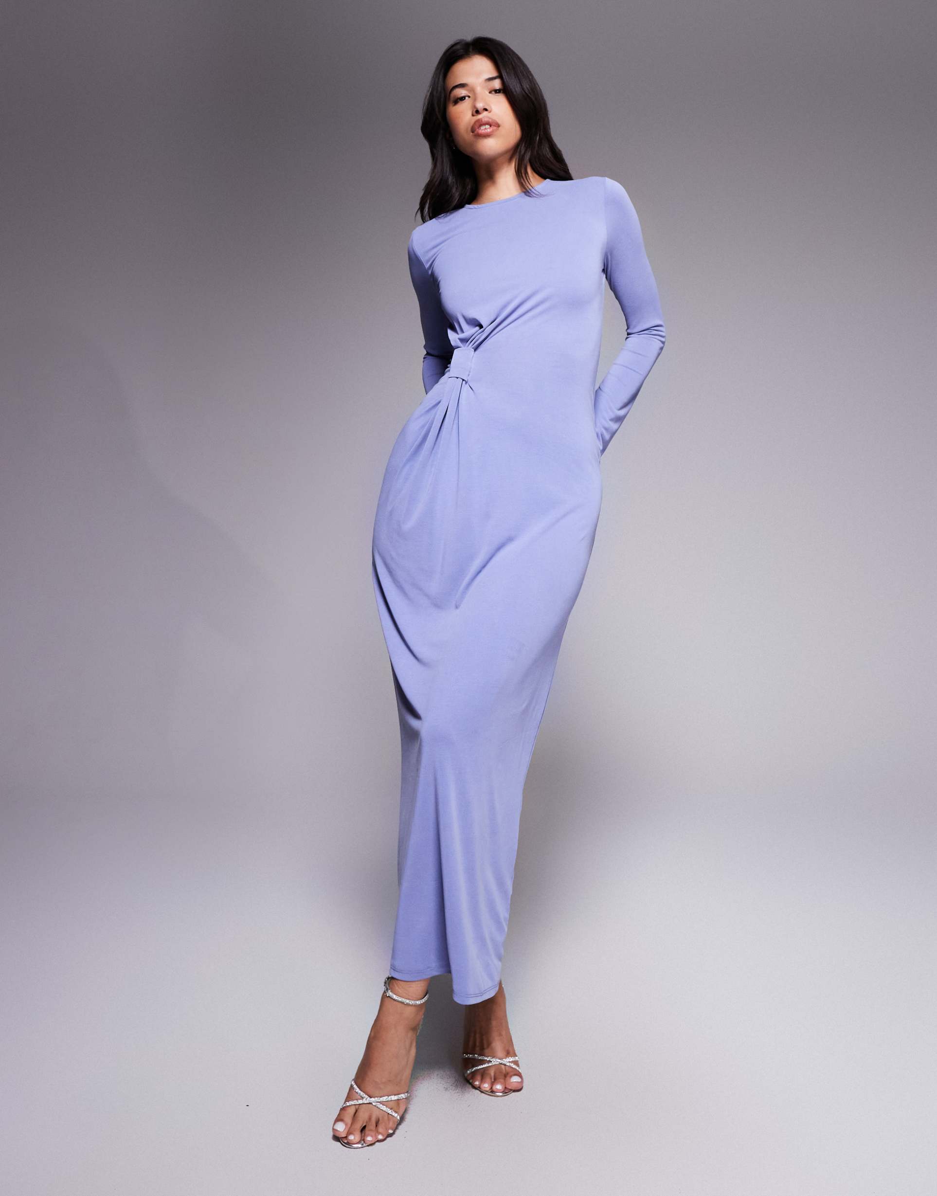 asos design modal twist knot detail maxi dress in blue violet