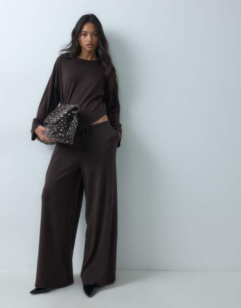 ASOS DESIGN modal wide leg trousers in chocolate - view 1