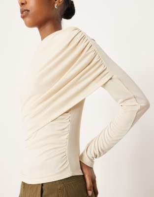 Asos Design Modal Wrap Detail Long Sleeve Tee In Black