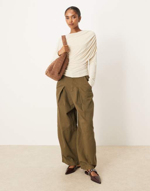 ASOS DESIGN modal wrap detail long sleeve tee in cream, 3 of 4