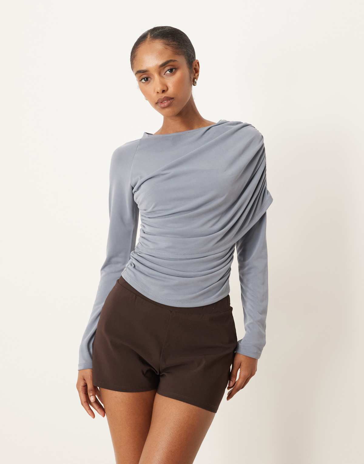 ASOS DESIGN modal wrap detail long sleeve tee in slate