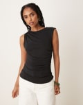 [ASOS DESIGN] ASOS DESIGN modal wrap detail sleeveless top in black XS BLACK