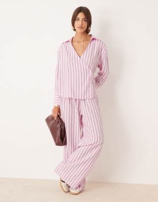 Asos Design Modal Wrap Tie Detail Shirt In Pink