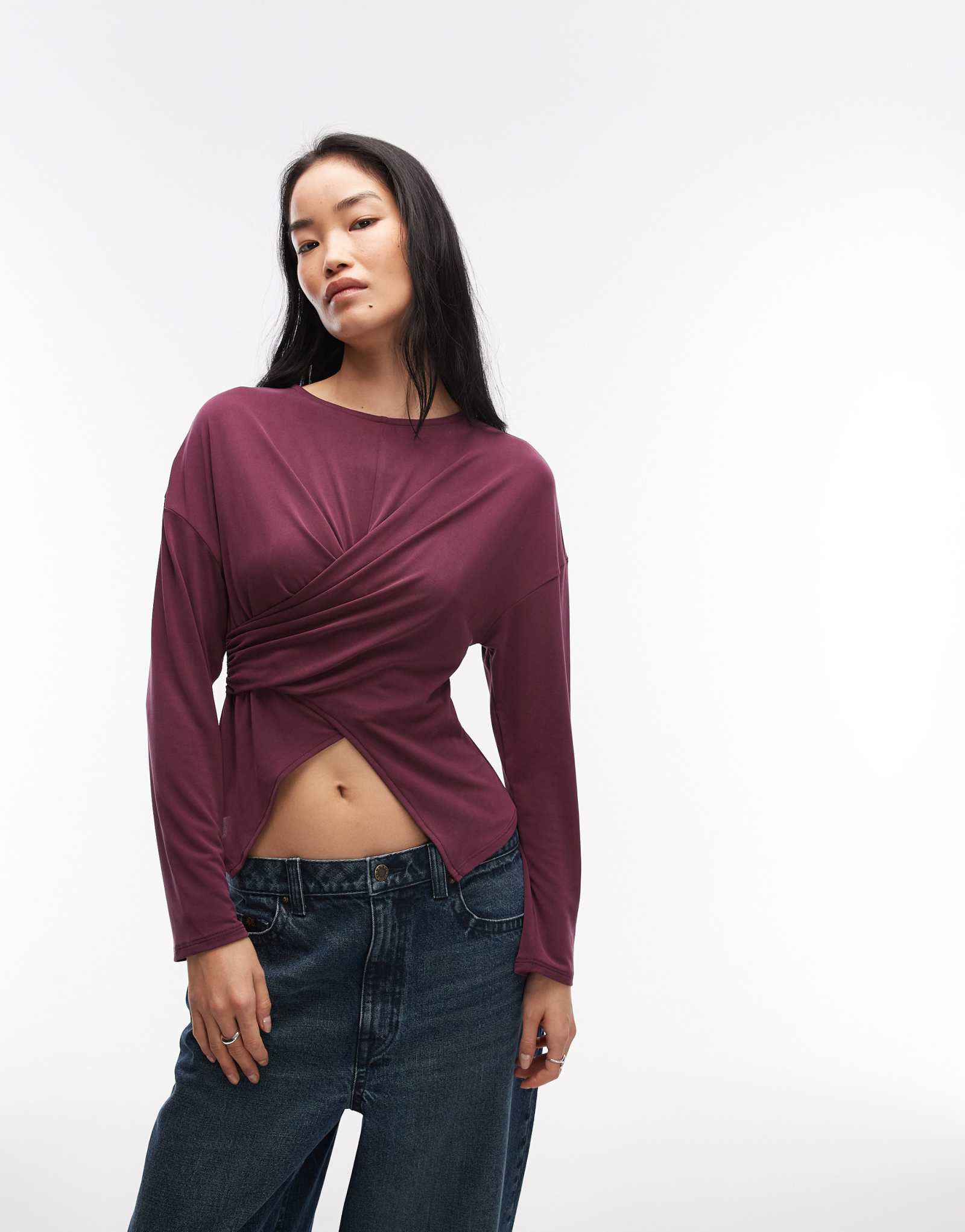 Модальный топ с запахом на талии и длинным рукавом ASOS DESIGN modal на рис