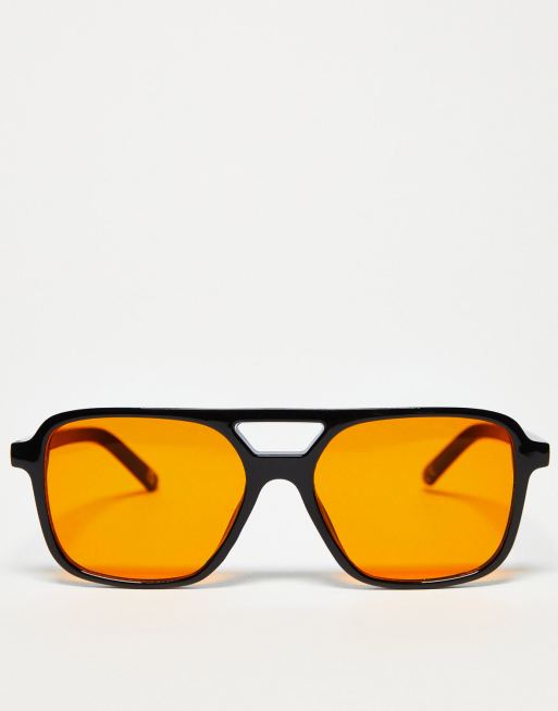 ASOS DESIGN – Modeglasögon i pilotmodell med orange glas och tunna bågar , 2 av 4