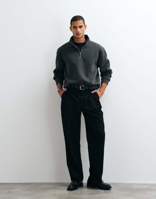 ASOS DESIGN modello ampio squadrato con collo a imbuto e mezza zip in tessuto effetto scuba color antracite, 3 di 5