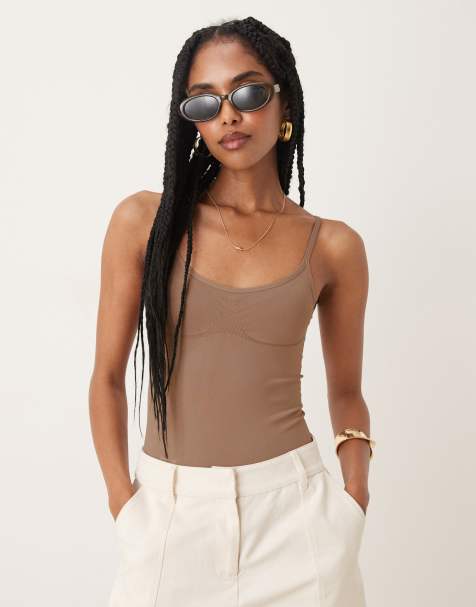 ASOS DESIGN seamless cami bodysuit in mocha
